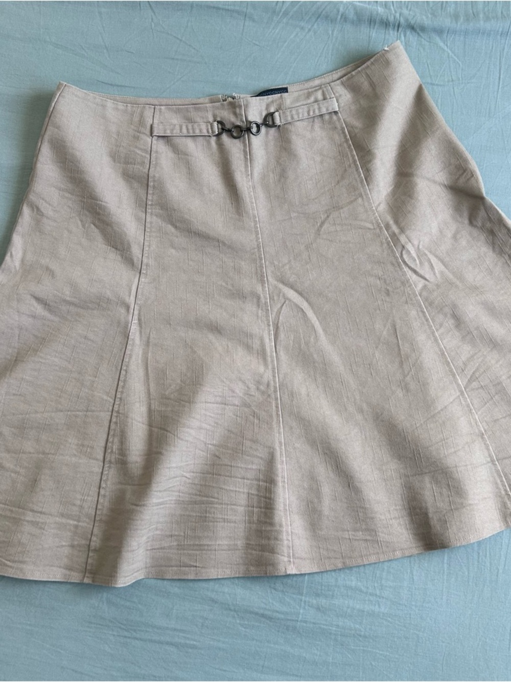 Beige A-Line Skirt with Front Buckle Detail